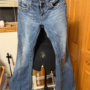 Miss Me Light-Medium Blue Flare Jeans with Faded Whiskering